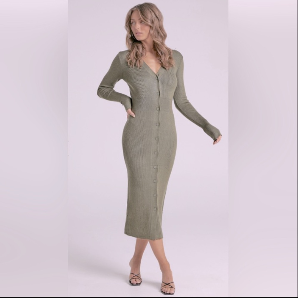 Eloquii Sage Green Ribbed Button Front Midi Dress 18/20